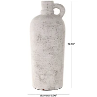 22" Cream Ceramic Antique Style Textured Vase with Curved Handle