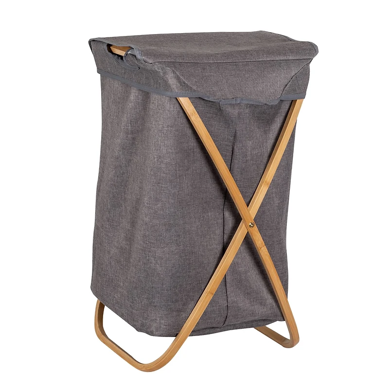 Honey Can Do Gray Bamboo & Canvas Laundry Hamper
