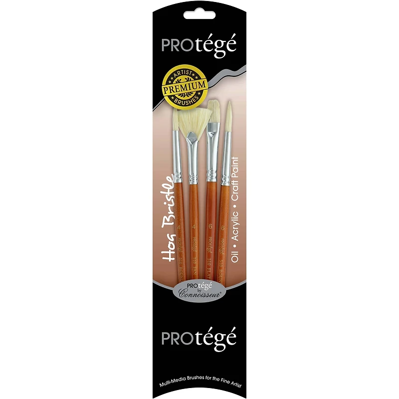 Protégé Hog Bristle Short Handle 4 Piece Brush Set