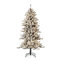 6ft. Pre-Lit Flocked Fir Artificial Christmas Tree, Warm White LED Lights