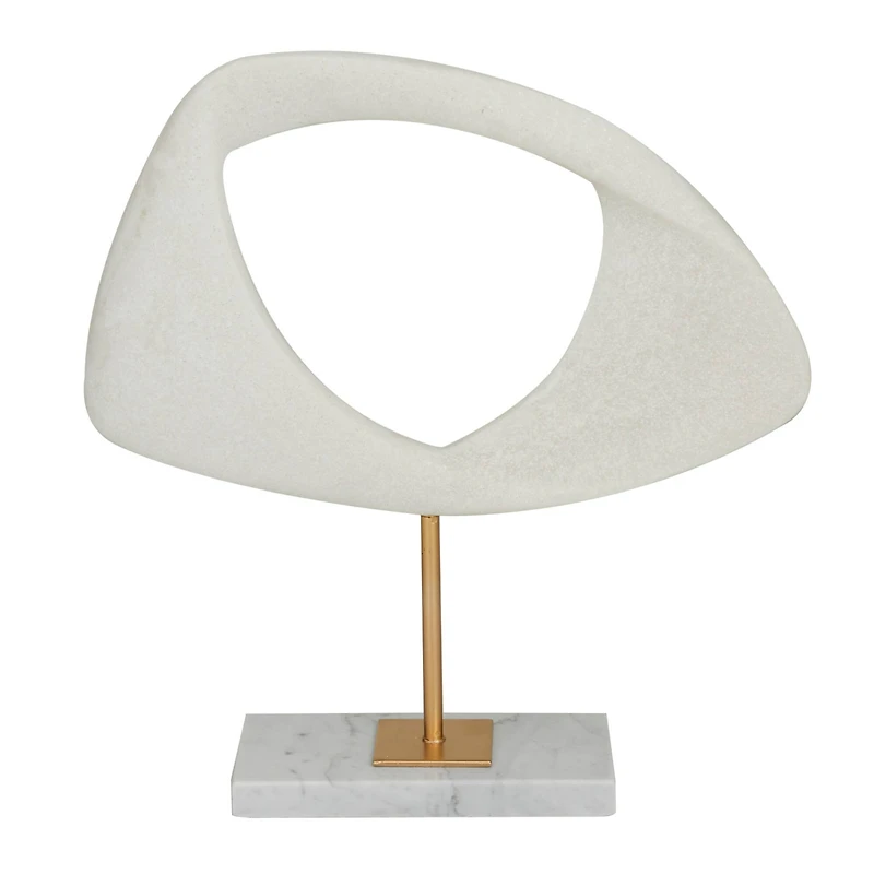 13" White Cut-Out Abstract Sculpture with Marble Stand