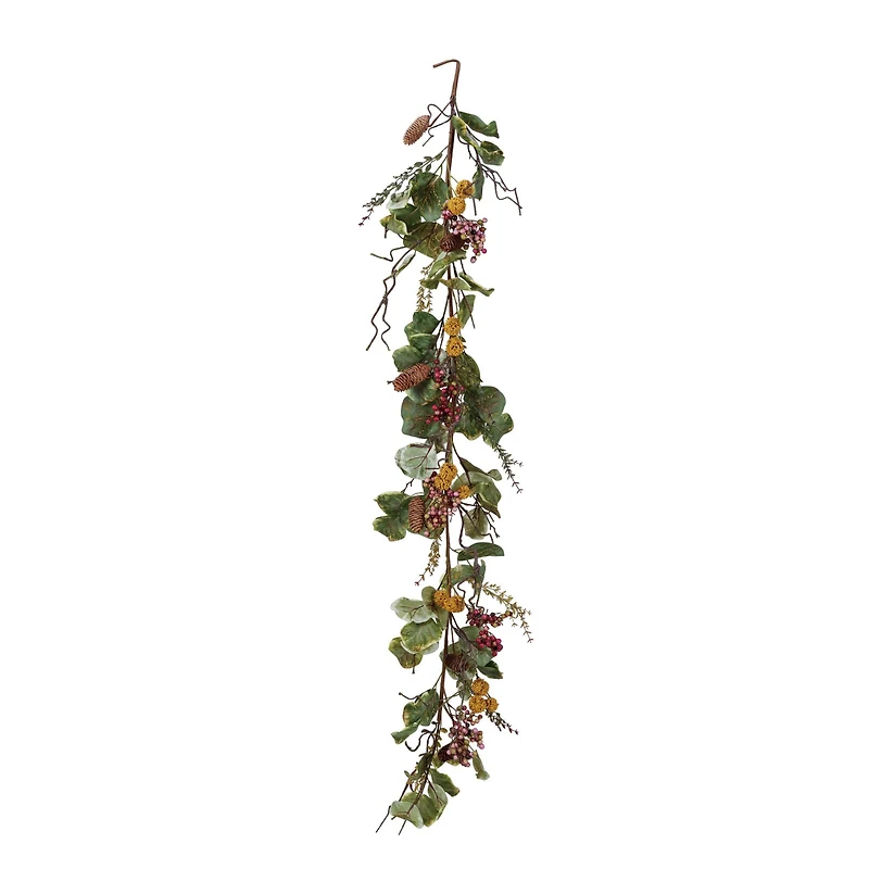 Hello Honey® 5.5ft. Faux Zanzibar Leaf Garland with Pinecones & Berries