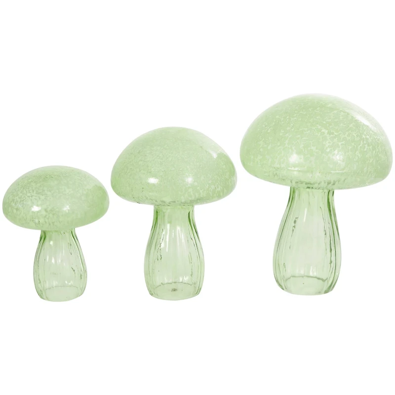 Green Textured Glass Mushroom Sculpture Set