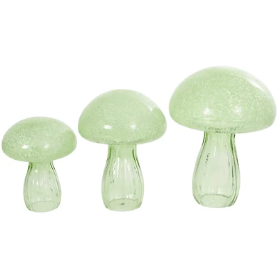 Green Textured Glass Mushroom Sculpture Set