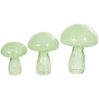 Green Textured Glass Mushroom Sculpture Set