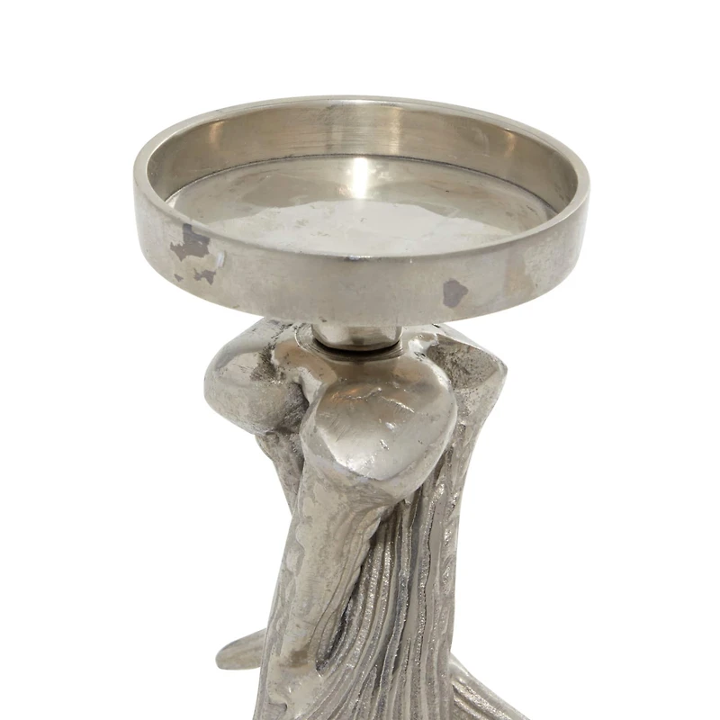 8" Silver Aluminum Traditional Candlestick Holder