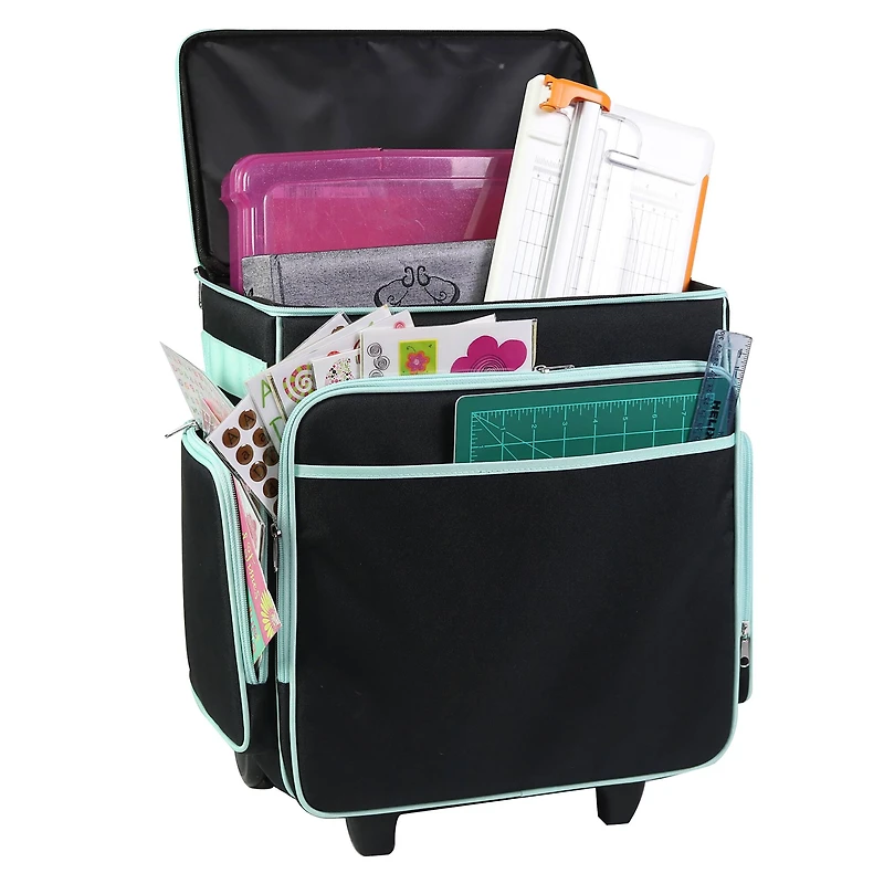 Everything Mary Black & Teal Rolling Craft Bag