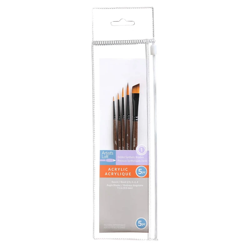 Golden Synthetic Acrylic 5 Piece Round & Angle Shader Brush Set by Artist's Loft™