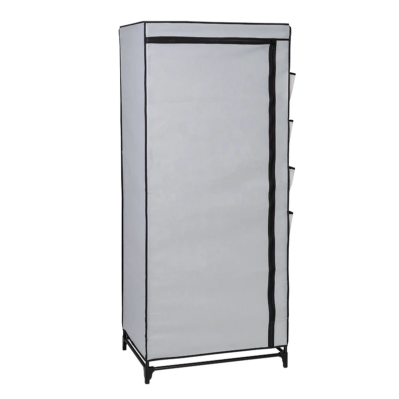 Honey Can Do 27" Gray Portable Wardrobe Closet with Cover & Side Pockets