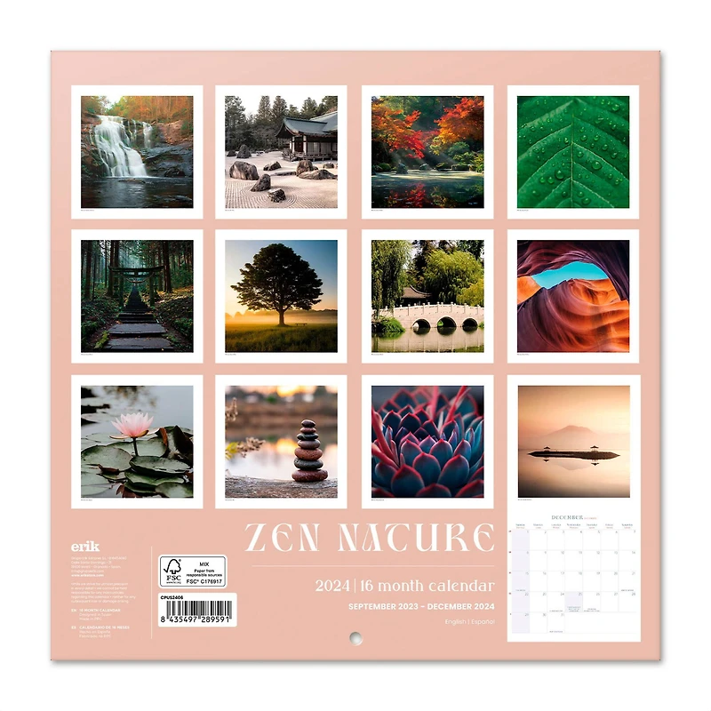 TF Publishing 2024 Zen Nature Bilingual Wall Calendar