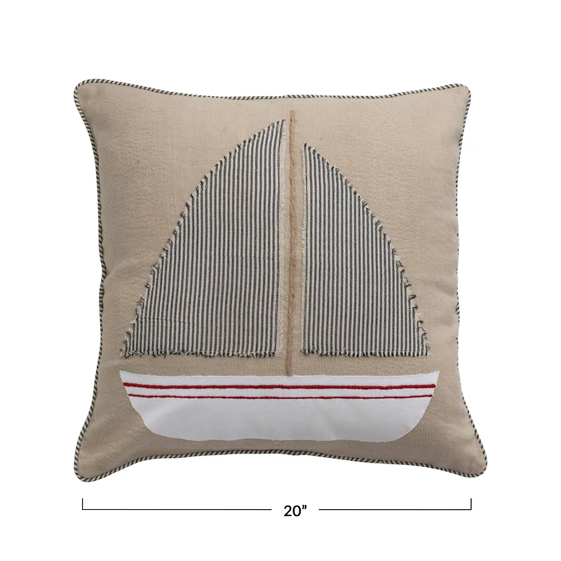 Hello Honey® Appliqued Boat & Striped Piping Cotton Pillow