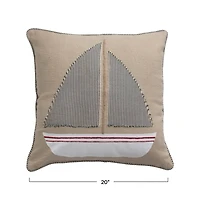 Hello Honey® Appliqued Boat & Striped Piping Cotton Pillow