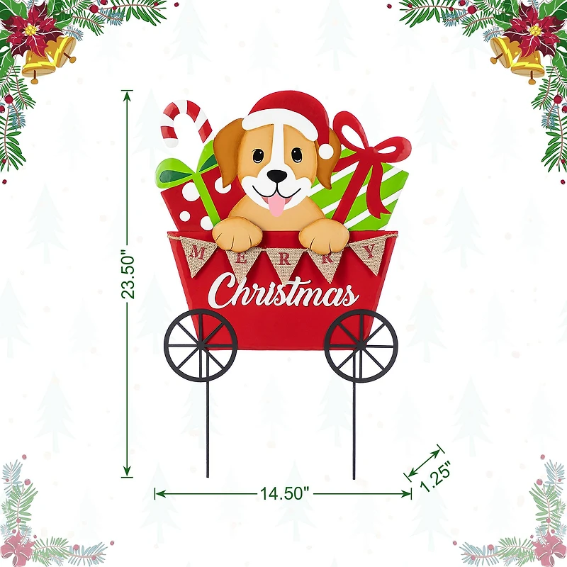 Glitzhome® 24" Metal Christmas Dog and Gift Cart Yard Stake