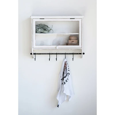 Hello Honey® Wood & Glass Wall Cabinet with Hooks