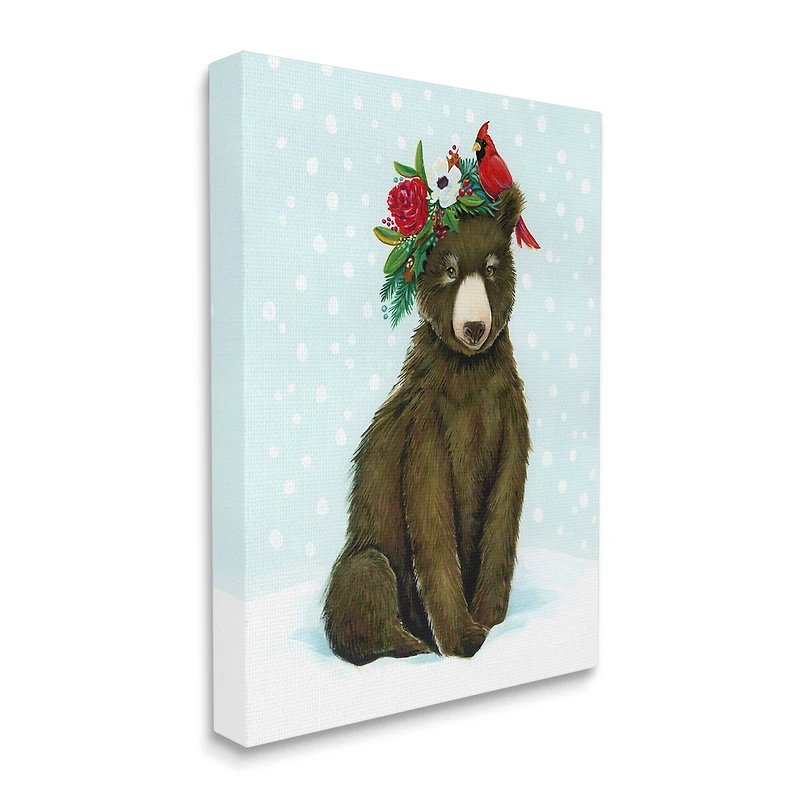 Stupell Industries Bear Seasonal Holly Snow Scene Canvas Wall Art