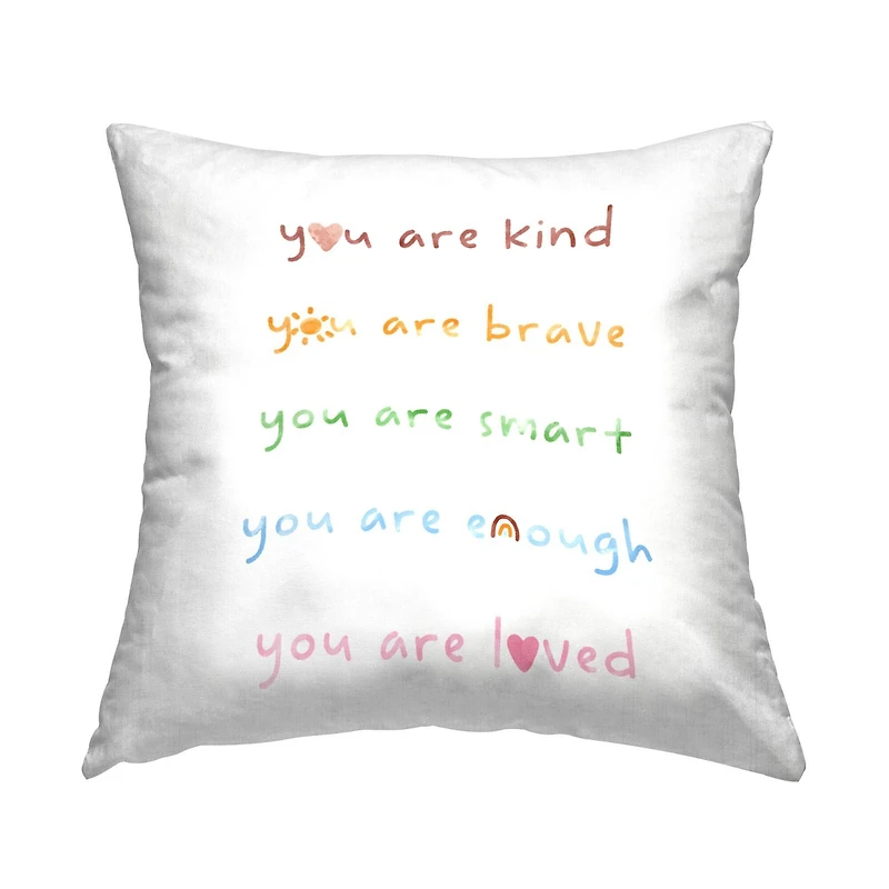 Stupell Industries You Are Loved Inspirational Rainbow List Phrase Throw Pillow, 18" x 18"