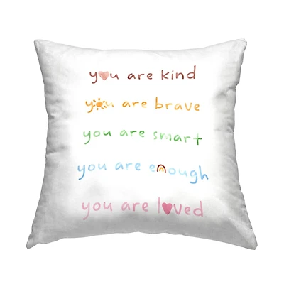 Stupell Industries You Are Loved Inspirational Rainbow List Phrase Throw Pillow, 18" x 18"