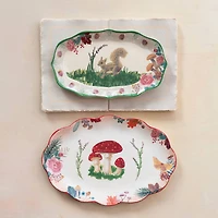 Hello Honey® 14" Red Rimmed Woodland Flora Ceramic Platter