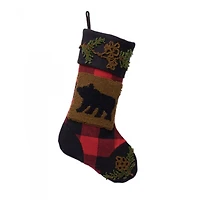 Glitzhome® 19" Plaid Hooked Bear Rug Stocking