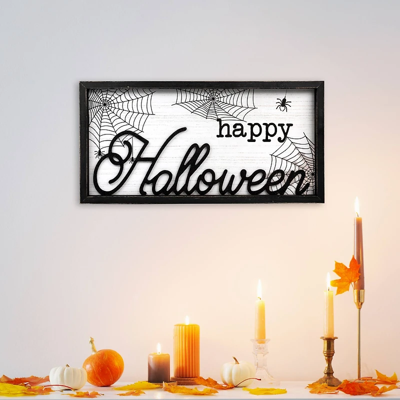 Stupell Industries Happy Halloween Spider Web Framed Giclee Art