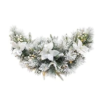 Glitzhome® 36" Pre-Lit Flocked Greenery Pine White Poinsettia & Berry Christmas Swag with Timer