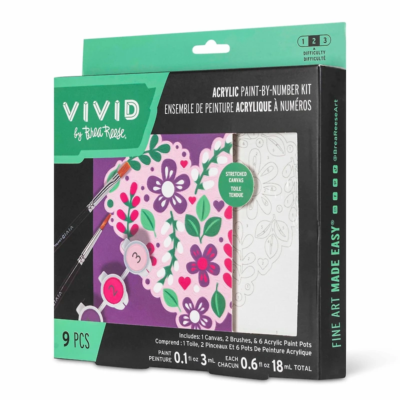 VIVID by Brea Reese® Flower Heart Acrylic Paint-by-Number Kit