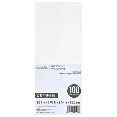 12 Packs: 100 ct. (1,200 total) White 3.75" x 8.875" Cardstock Paper by Recollections™
