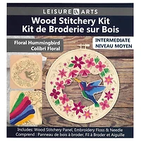 Leisure Arts® Intermediate Floral Hummingbird Wood Stitchery Kit