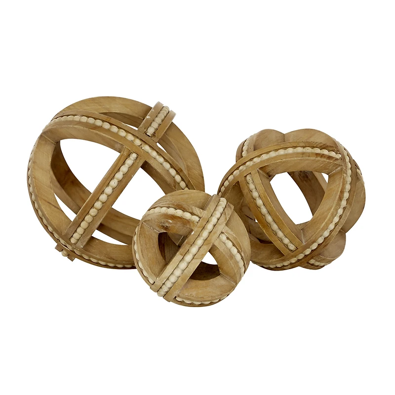 Wood Farmhouse Geometric Orb Sculpture Set