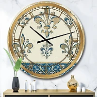 Designart Fleur De Lis Gold Pattern Wall Clock