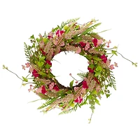 21" Pink Spring Floral Foliage & Berry Twig Wreath