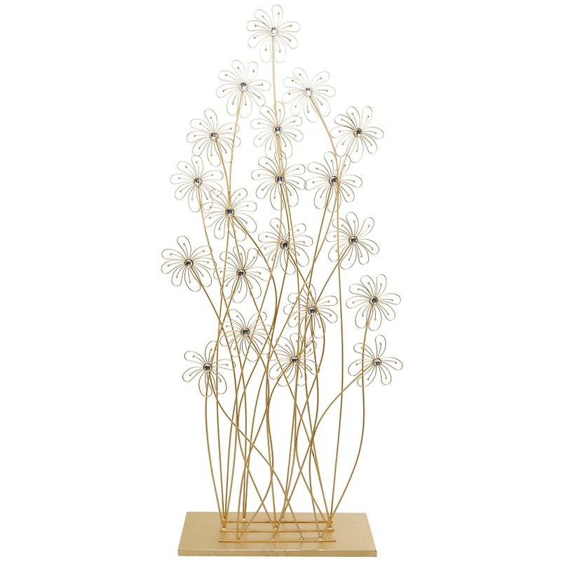 5ft. Gold Metal Tall Floral Sculpture with Crystal Embellishments