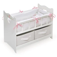 Badger Basket White Rose Doll Crib with Bedding & Two Baskets
