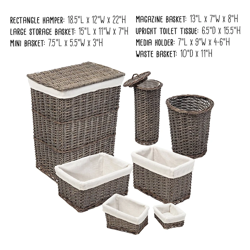 Honey Can Do 7-Piece Split Willow Woven Bathroom Storage Basket Set