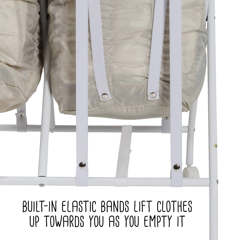 Honey Can Do White/Natural Double Bounce Back Hamper with Wheels and Lid