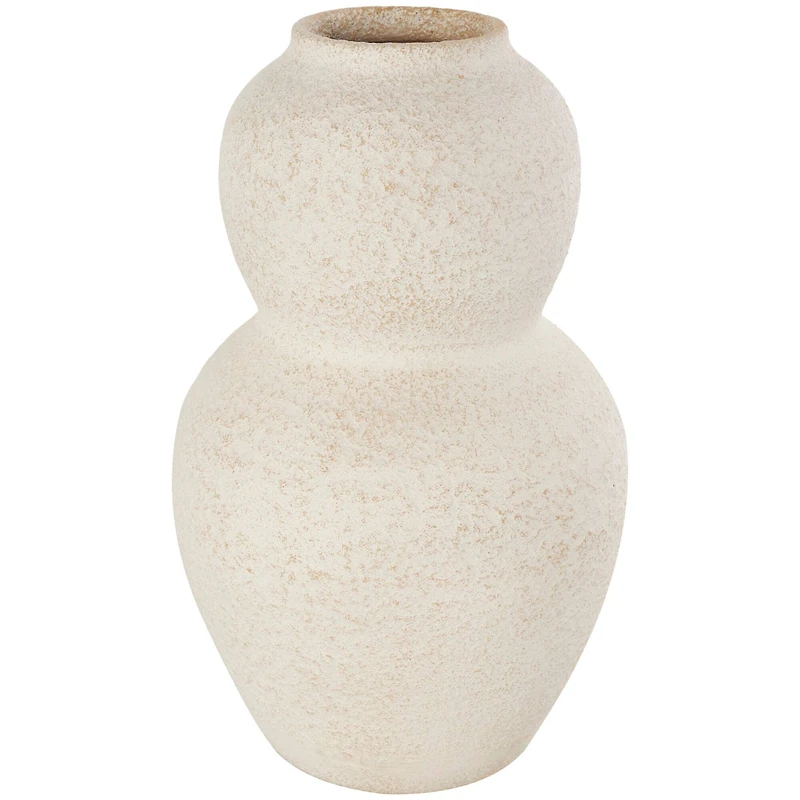 15" Cream Ceramic Hourglass Textured Vase