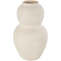 15" Cream Ceramic Hourglass Textured Vase