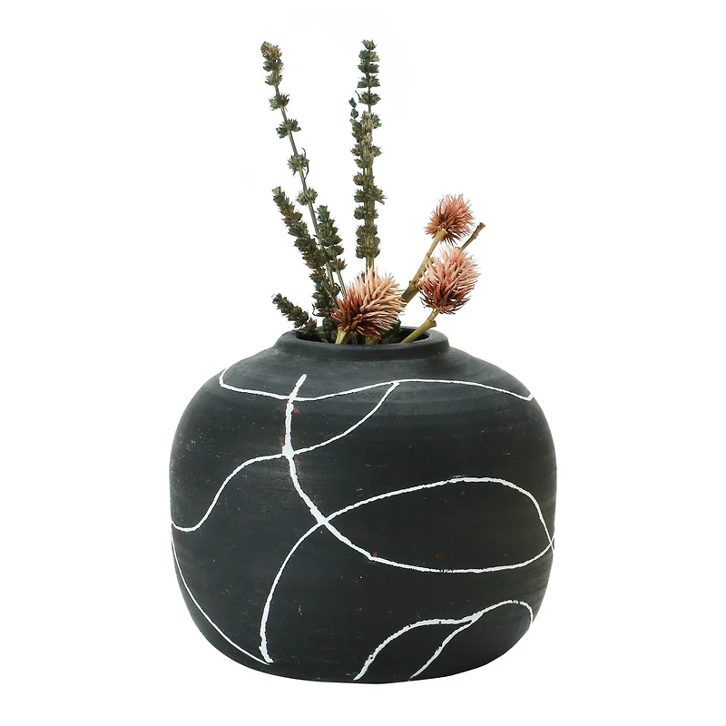6.5" Black & White Terra Cotta Vase
