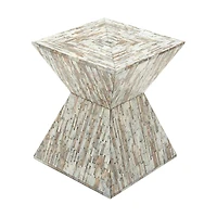 19" Multi Mussel Shells & Wood Contemporary Accent Table
