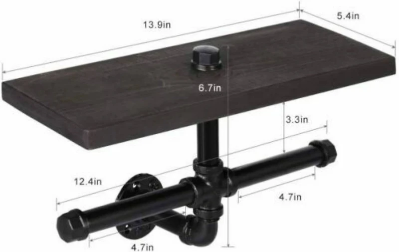 Black Wall Mounted Industrial Dual Toilet Paper Holder with Storage Shelf
