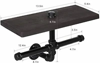 Black Wall Mounted Industrial Dual Toilet Paper Holder with Storage Shelf