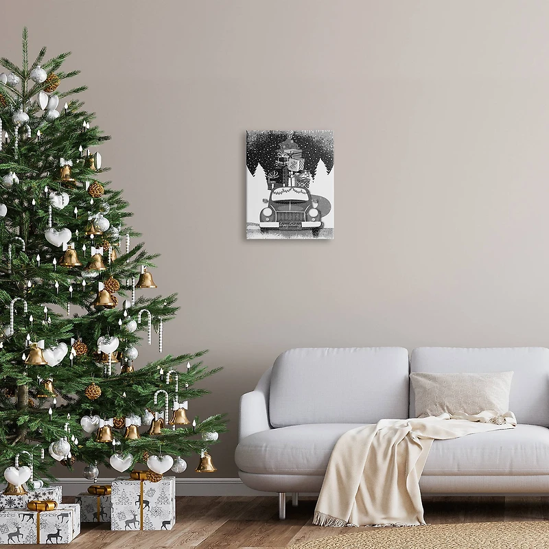 Stupell Industries Happy Holidays Gifts Car Canvas Wall Art