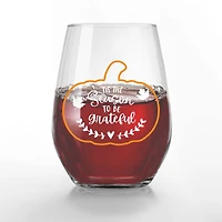 Tis the Season to be Grateful 15oz. Printed Stemless Wine Glass
