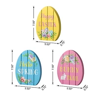 Glitzhome® 7.5" Set of 3 Easter Wooden Easter Egg Table Decor