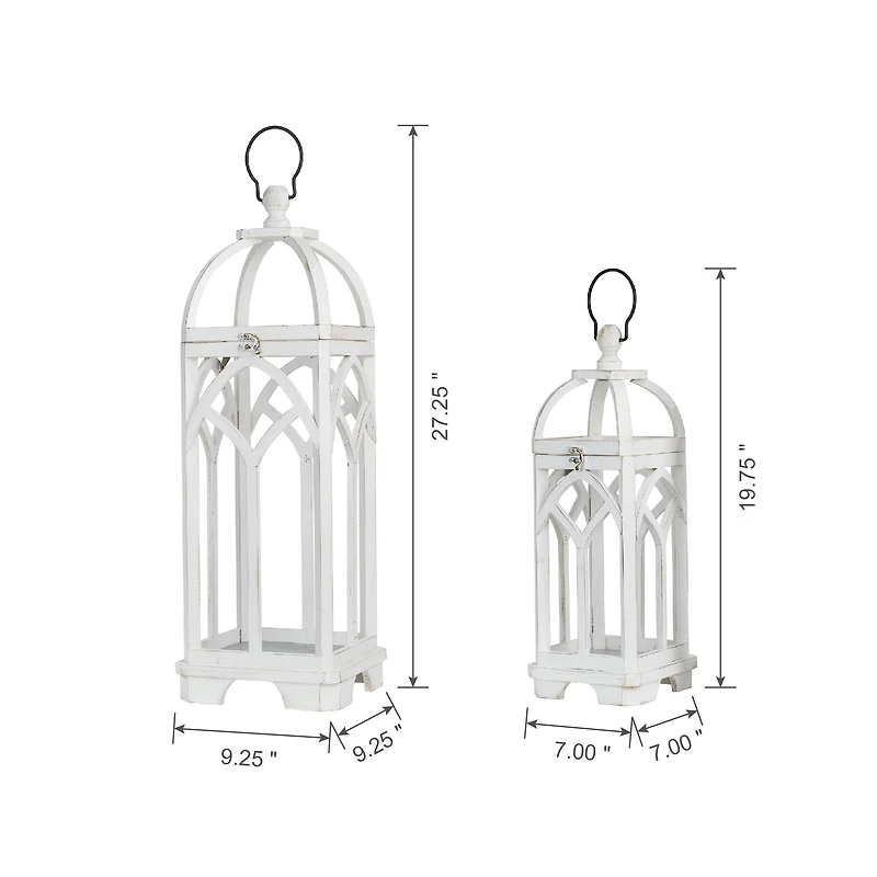 Glitzhome® Wash White Farmhouse Wooden Church Window Frame Lanterns, 2ct.