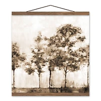 Sepia Painted Trees 16" x 16" Teak Hanging Canvas