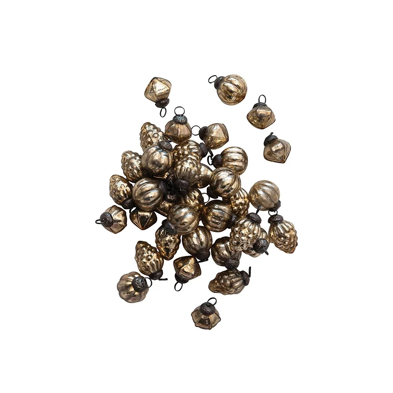 Hello Honey® 36 Pack 1" Antique Gold Mixed Shape Embossed Mercury Glass Ornaments