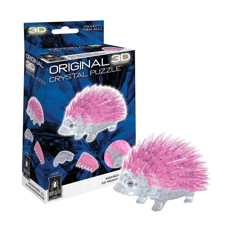 3D Crystal Puzzle - Hedgehog (Pink): 55 Pcs