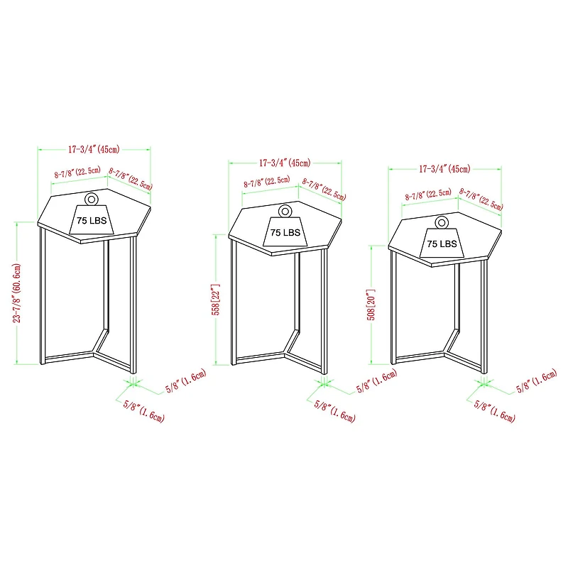 Walker Edison Dark Walnut/Gold Hexagon Modern Nesting Tables Set