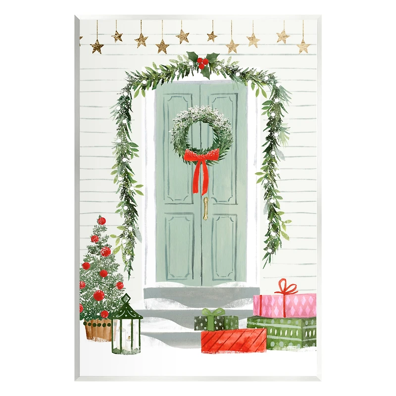 Stupell Industries Christmas Presents Wreath Doorstep Wall Plaque Art